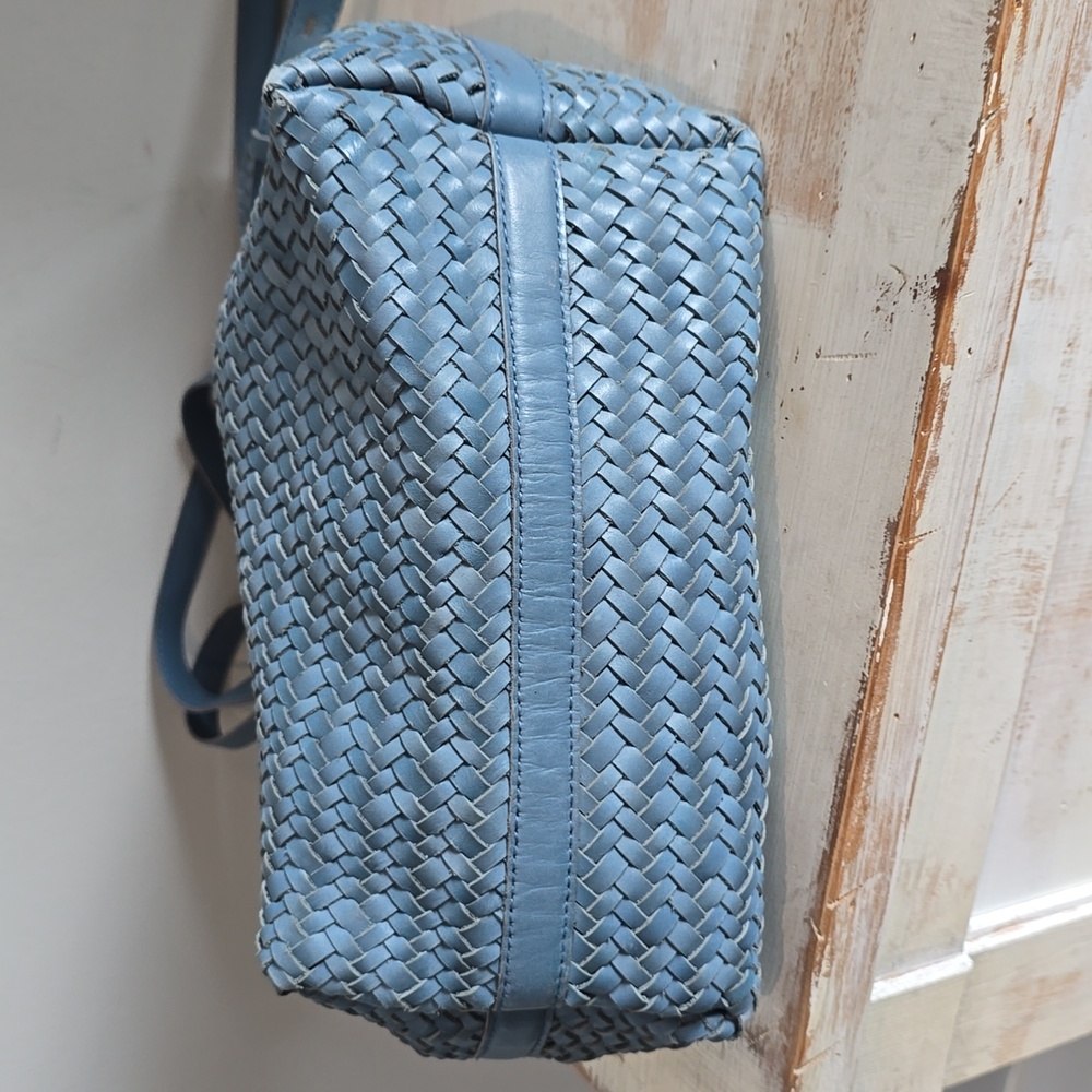 Madewell The Medium Transport Tote: Woven Leather Edition In Blue - Picture 8 of 12